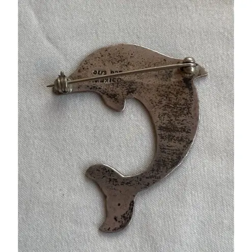 EFS Mexican Silver Dolphin Pin, Dolphin Small Heart Pin, Sterling Silver Sz 1.5”