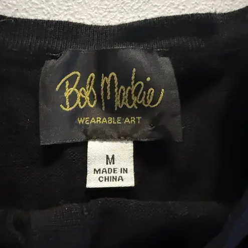 Bob Mackie Ladies Medium Black Button Up Sweater Wearable Art Beaded Pearls QVC