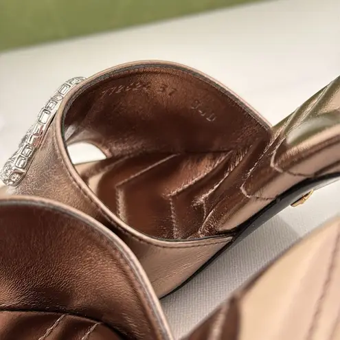 Gucci  Marmont EU 37 US 7 Crystal GG Rose Gold Sandals Heels Metallic Nappa New