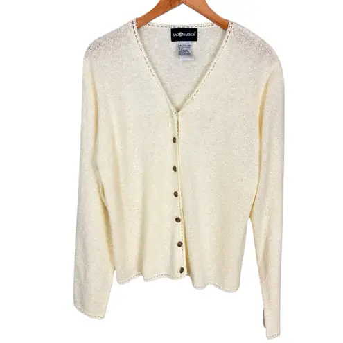 Sag Harbor Vintage Boulce Knit Cardigan Classic Prep Ecru Cream Sz XL Timeless