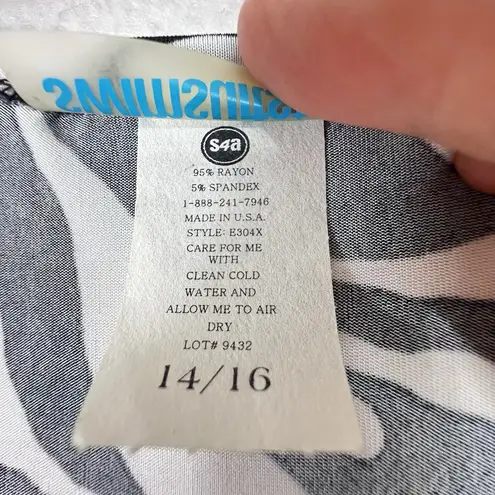 Swimsuits for All Women's Beach Coverup Tunic Plus Sz 14/16 Black White Kaftan