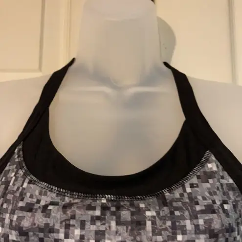 Avia Racerback Sports Bra Square Black Gray Pixels Pattern Medium M