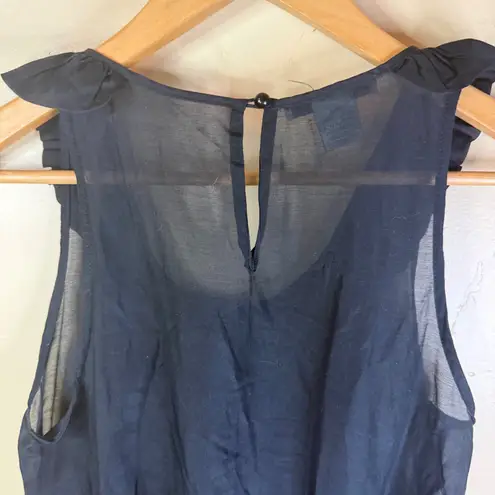 Alberto Makali Black Silk Ruffle Neck Embroidered Leaf Sheer Tank SM Career Wear