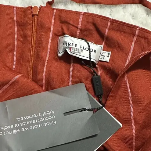 Three Floor Margaux Jumpsuit Womens 4 Burnt Orange Linen Striped Ruffle NWT