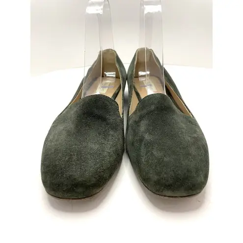 Max Mara Loafers Square Toe Suede Green Flats Women's Size 37 US 6.5 FLAW
