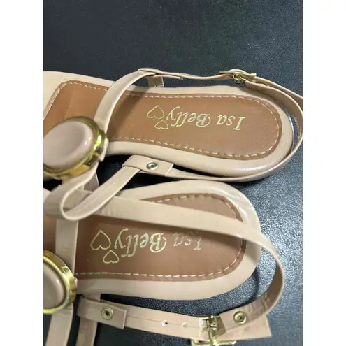 Isa Belly Beige Flat T Strap Wedge Sandals Women Size US 7