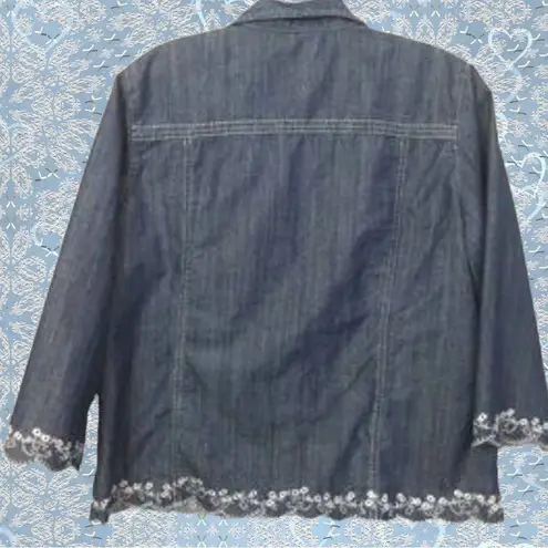 Christopher & Banks  lightweight denim jacket with adorable eyelet lace…