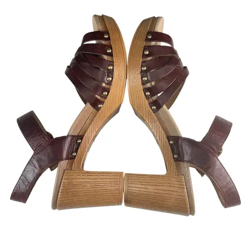 Dansko Womens Retro Boho Red Brown Leather Strappy Heeled Faux Wood Sandal US 12