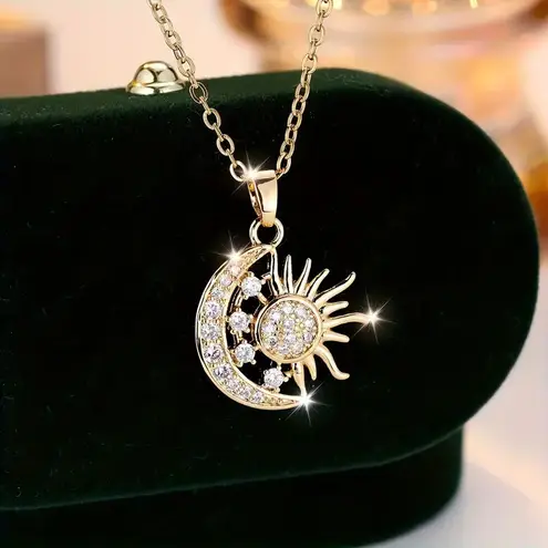 NEW Gold Star Moon Sun Necklace – Sparkling Celestial Pendant, Sun Jewelry