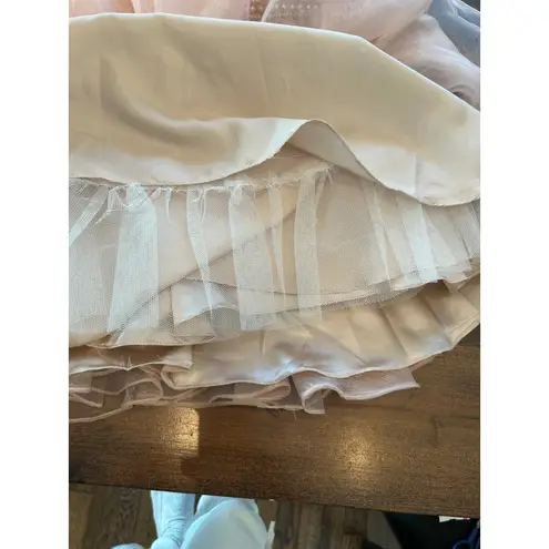 Abby Paris Lace Rhinestone Pearl Strapless Mini Dress Party Cocktail Prom Size 8