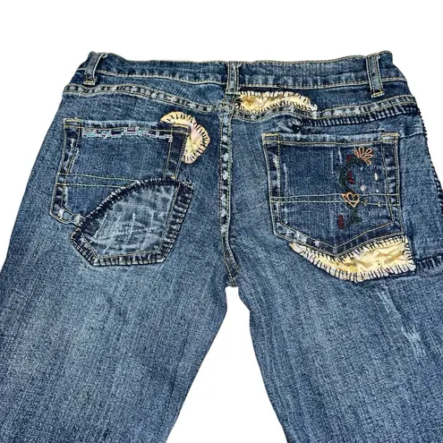 Gadzooks Vintage Y2K Embroidered Appliqué Denim Flare Jeans size 27 Blue