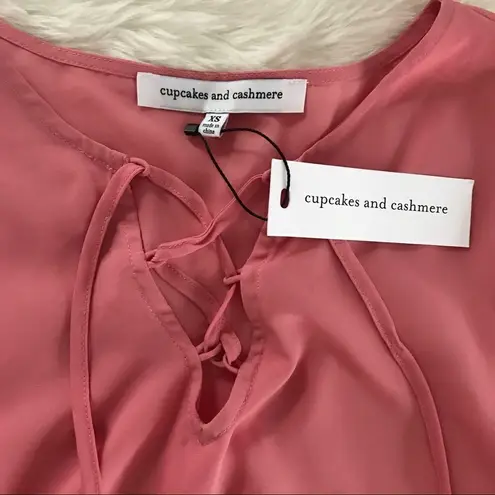 Coral Pink Lace Up Peplum Top Blouse Short Flutter Sleeve Flowy XS X