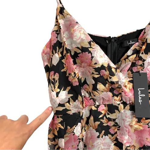 Lulus  Black Floral Mini Faux Wrap Formal Dress size Small NWT
