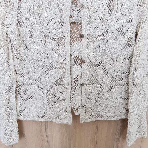 Womens Lace Crochet Cardigan Sz S Cream Floral Cottage Boho Shabby Chic Coquette