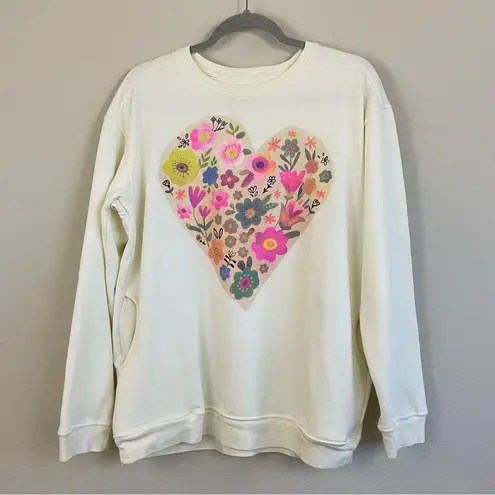 Natural Life  Crewneck Comfy Pocket Sweatshirt- Floral Heart Size Small