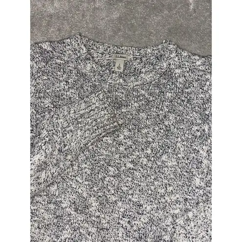 LL BEAN Sweater Womens S Blk White Marled Cotton Ragg Pullover Long Sleeve Crew