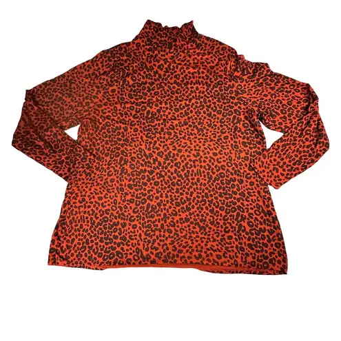 Ava & Viv  NWT Womens 2X Animal Print Mock Neck Long Sleeve Shirt in Orange/Black