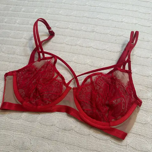 Dita Von Teese Red Lace Bra sz 32DD Sheer Maestra Red Non Pad Underwire Bra