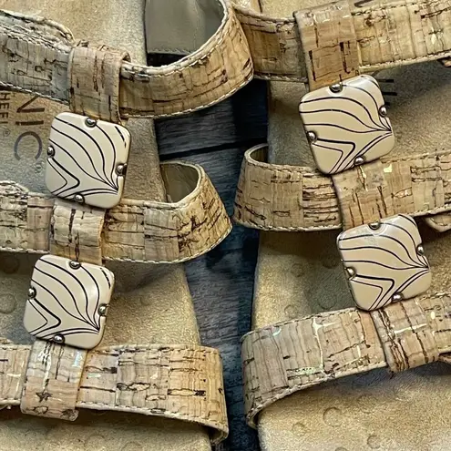 Vionic Amber Adjustable Sandal Womens 7 Gold Cork Orthotic Comfort Sandals EU 38