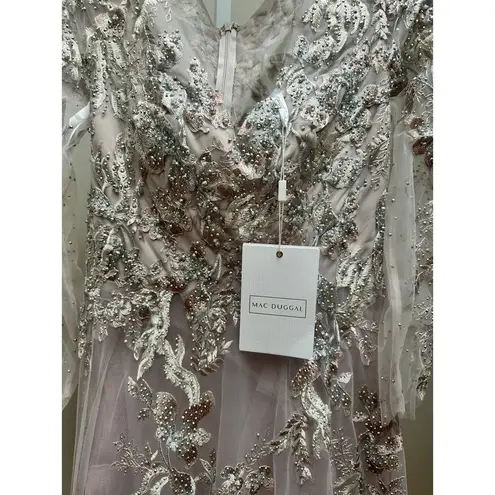 Mac Duggal NEW NWT 20245 Purple Embroidered Illusion Sleeve A Line Gown size 6