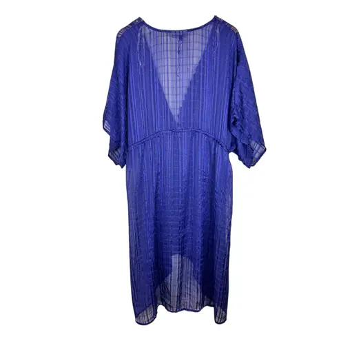 Club Z Collection Sheer Checkered Blue Swim Cover Up Kimono Eyelet Embroidery 2X