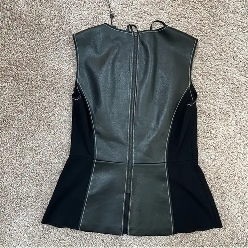 BCBGMAXAZRIA  Kya Faux Leather Lace Up Corset Peplum Tank Top