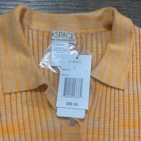 l*space L  ribbed collared short sleeve molly top apricot size small