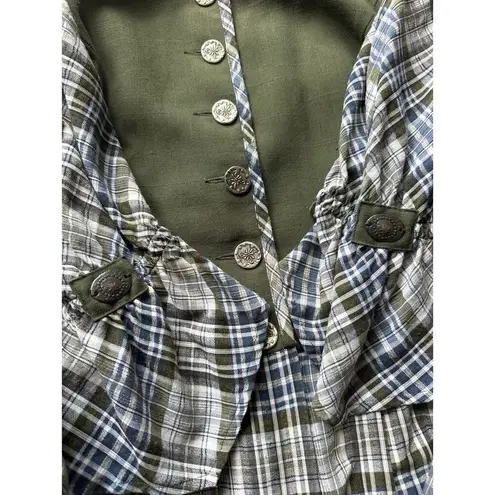 Unique Vintage Vintage Landhaus Dirndl Long Plaid Folk Dress with silver buttons size large