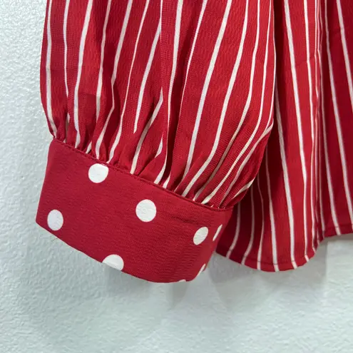 Suzanne Betro Blouse Top Red White Striped Polka Dot Long Sleeve 2X