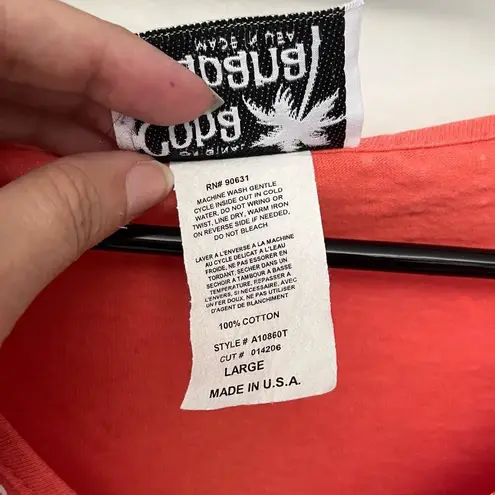 COPA CABANA 3/4 Sleeve Fish Print Womens Top Size Large Coral Orange Beachy USA