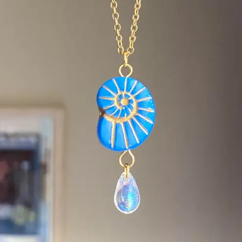 Handmade gold tone stainless steel boho chic beach quality glass beads necklace🌀🐚🌊