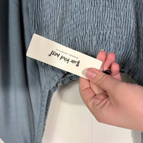 Three Bird Nest Blue Puff Sleeve Wide Leg Smocked Jumpsuit Romper XL NWT Lounge