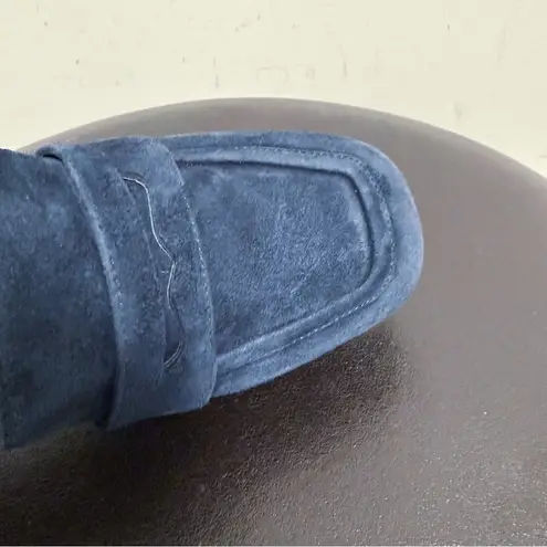 Bibi Lou Navy Blue Suede Leather Platform Block Heel Square Toe Loafers 41 Size 10