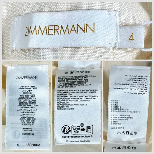 Zimmermann Crush Polka Dot Linen Midi Dress Cream Black US 12 AU 4 NWT