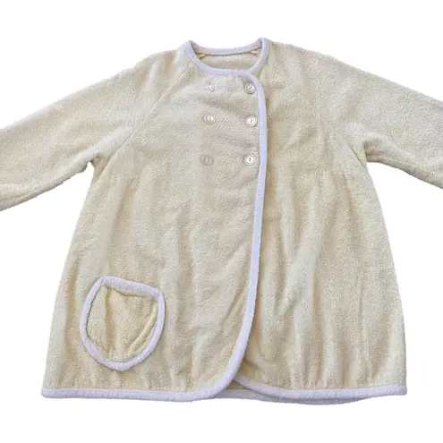 Vintage Terrycloth robe jacket double breasted beach pool vacation yellow medium