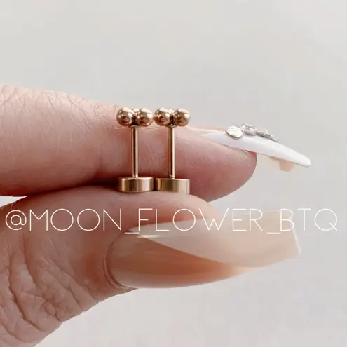 Rose Gold Triple Ball Dot Flat Back Earrings Pink