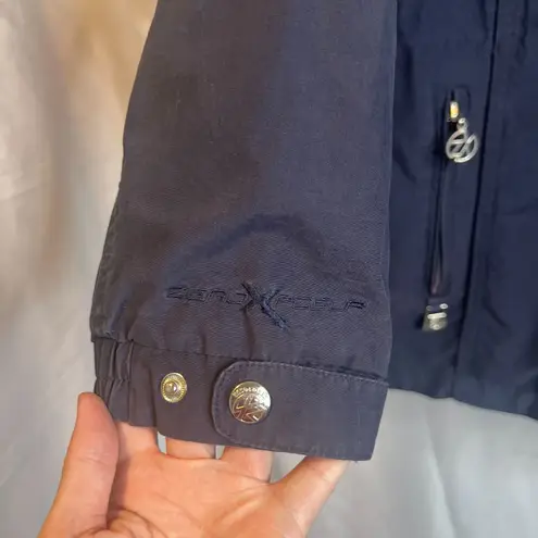 ZX Platinum Hooded Zip Up Rain Wind Jacket Lightweight Cotton Blend Size Large Blue