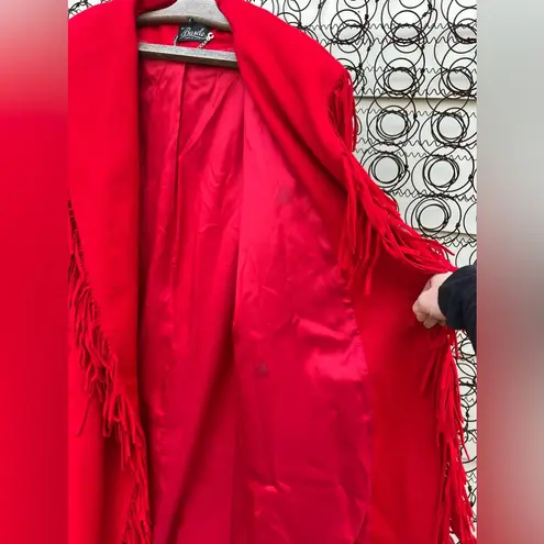 Vintage 80s Basile Red Wool Fringe Trench Coat Western Beyoncé Cowgirl Size M