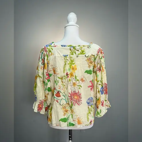 Laura Ashley Floral Linen Blend Button Up Blouse Size M EUC