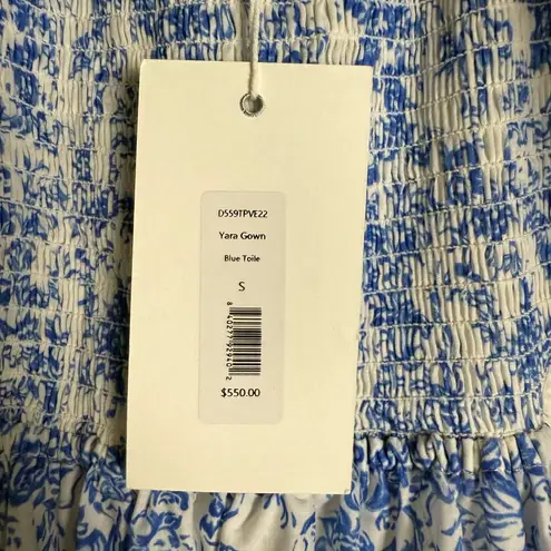 Caroline Constas Yara Blue Toile Floral Off Shoulder Puff Sleeve Maxi Dress S