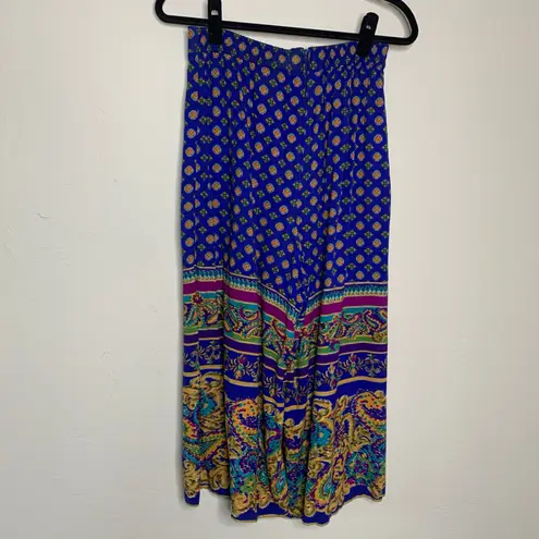 F Stop Blue Patterned Split Skirt Gaucho Sz Small