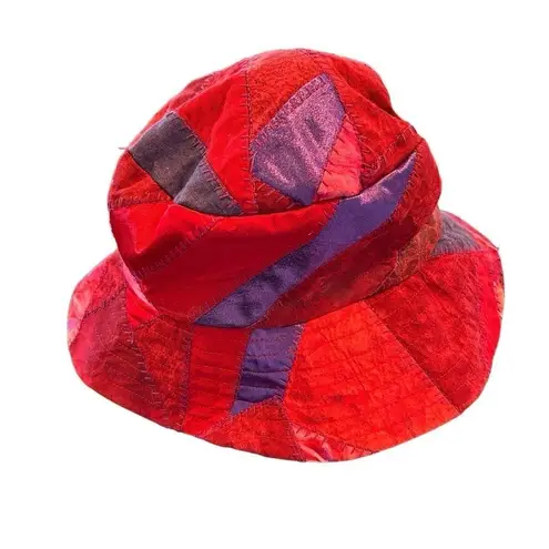 Homemade Quilted Patchwork Bohemian Festival Bucket Hat Size Small Red