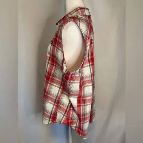 Bit & Bridle Sleeveless Western Tank Button Multicolor Red Plaid Shirt Womens