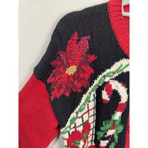 Tiara International Christmas Cardigan Poinsettia Noel Bells Santa M 1995 Women