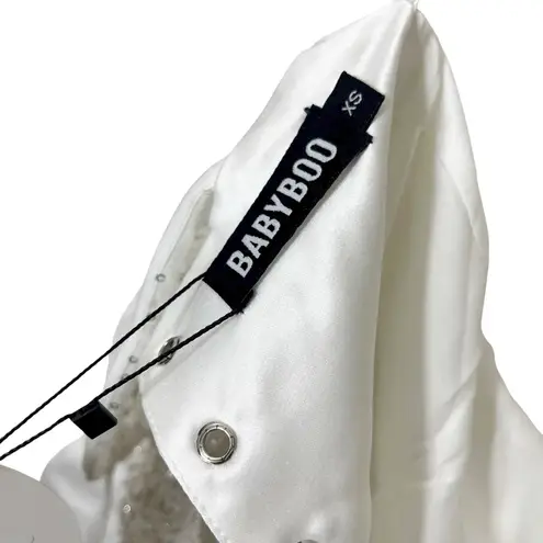 Babyboo NWT Dolly Mini Dress Ivory Satin Beaded Long Sleeve Women’s XS