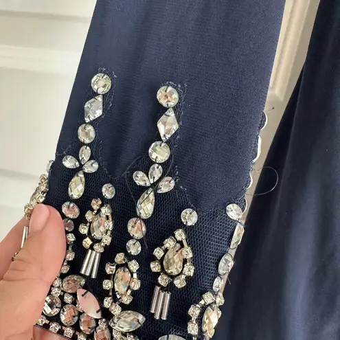 Mac Duggal Beaded Cuff Drop Shoulder Wrap Style Gown Dress 12231 Navy