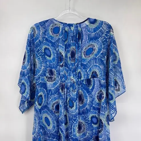 Chico's  Island Resort Beachy Sheer Layered Dress Blue White Beaded Detail Size M