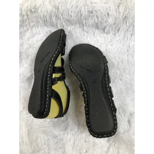 Josef Seibel Rosalie 39 Black Leather Gladiator Sandal Slingback Swirl Medallion Size 9