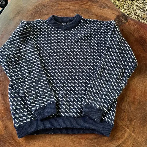 Vintage LL Bean Blue White Birdseye Norwegian Wool Blend Sweater sz Ladies Large
