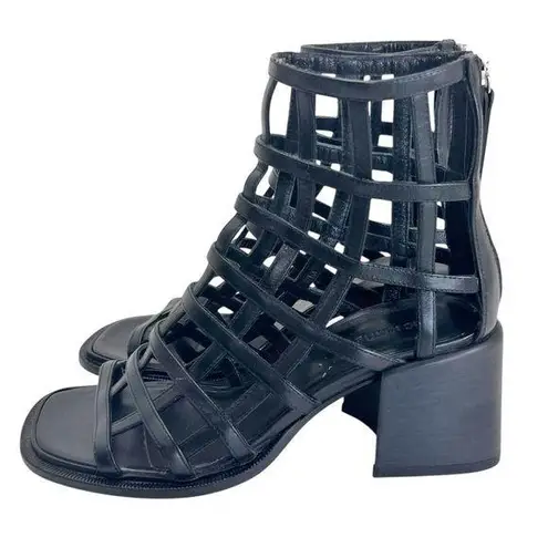 Vic Matie Vero Cuoio Cage Effect Open Toe Leather Calfskin Ankle Boot Sandal Black Size 7